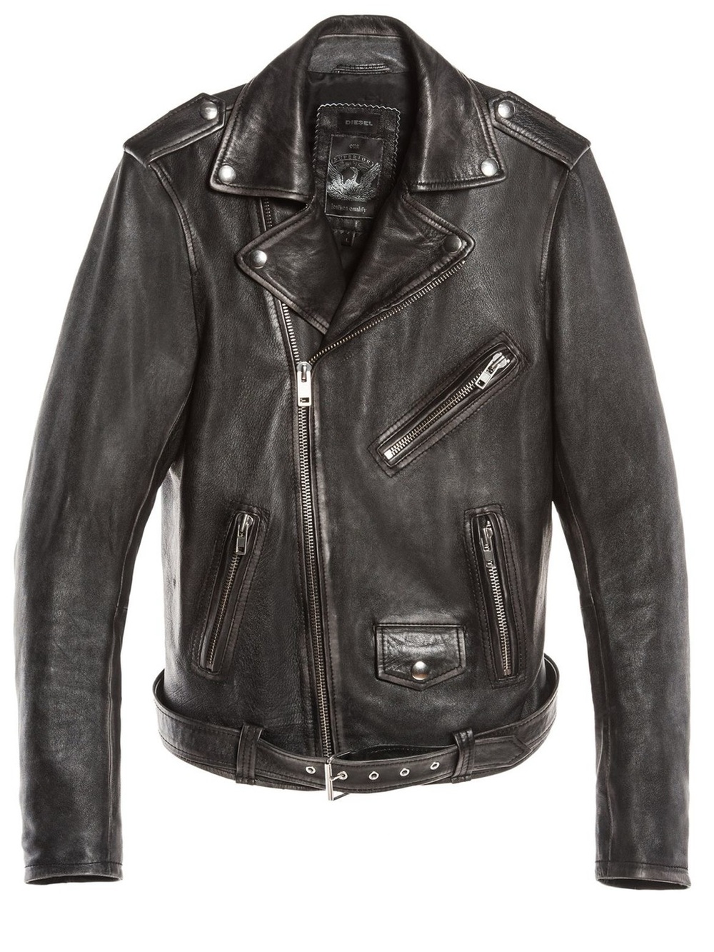 Diesel Black Leather Jacket Cowhide Motorcycle Biker Perfecto Rock Zipper XL